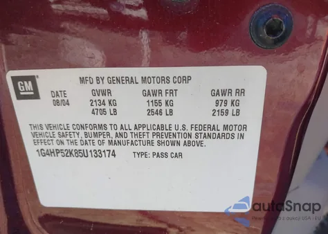 2005 Buick Lesabre Custom from USA, damaged, VIN 1G4HP52K85U133174